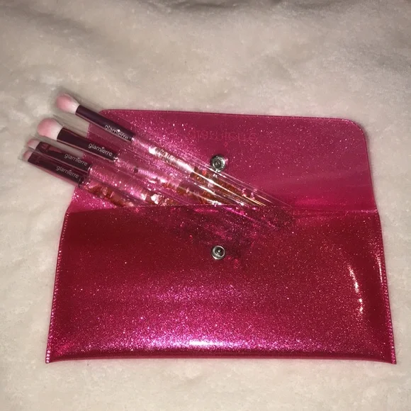 PINK Glitter Hearts Makeup Brush Set with Case NEW! - Picture 6 of 11
